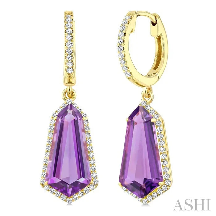 Evoque Gemstone Shield Shape & Halo Diamond Earrings