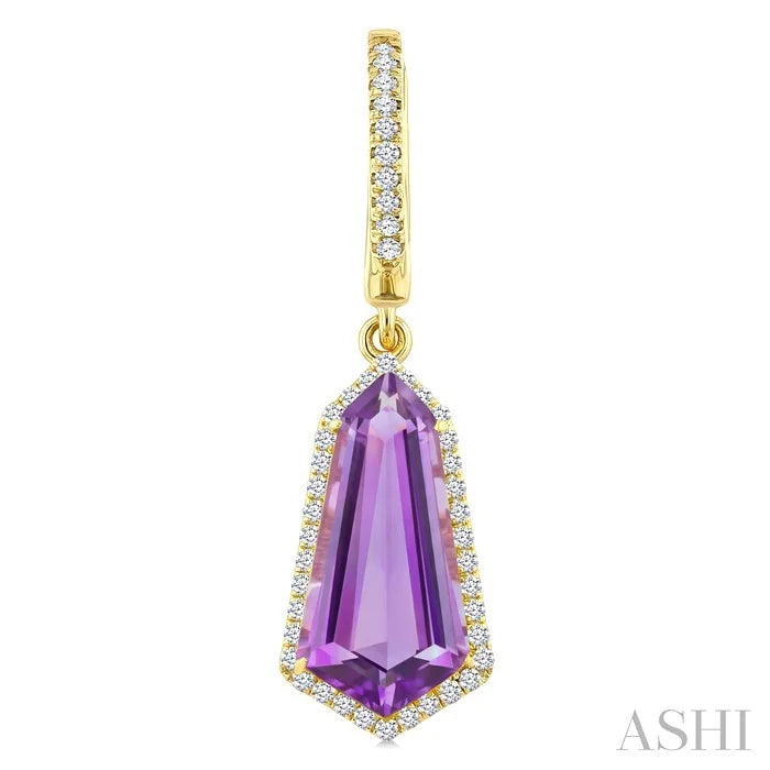 Evoque Gemstone Shield Shape & Halo Diamond Earrings