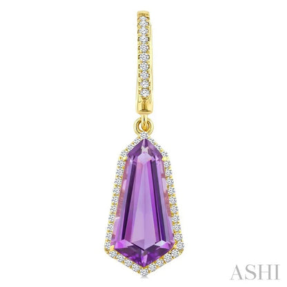 Evoque Gemstone Shield Shape & Halo Diamond Earrings