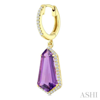 Evoque Gemstone Shield Shape & Halo Diamond Earrings