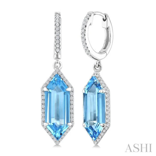 Evoque Gemstone Hexagon Shape & Halo Diamond Earrings