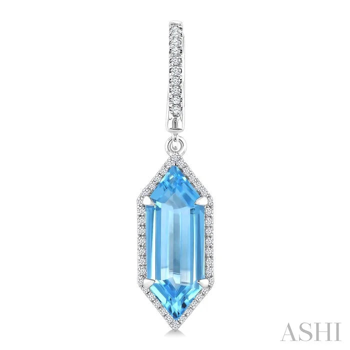 Evoque Gemstone Hexagon Shape & Halo Diamond Earrings