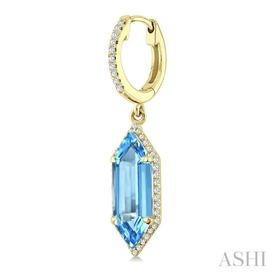 Evoque Gemstone Hexagon Shape & Halo Diamond Earrings