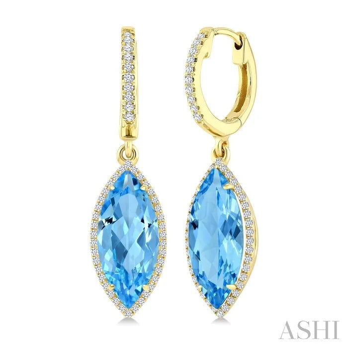 Evoque Gemstone Marquise Shape & Halo Diamond Earrings