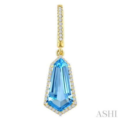 Evoque Gemstone Shield Shape & Halo Diamond Earrings