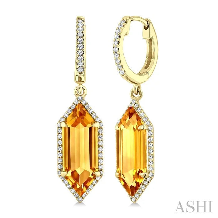 Evoque Gemstone Hexagon Shape & Halo Diamond Earrings
