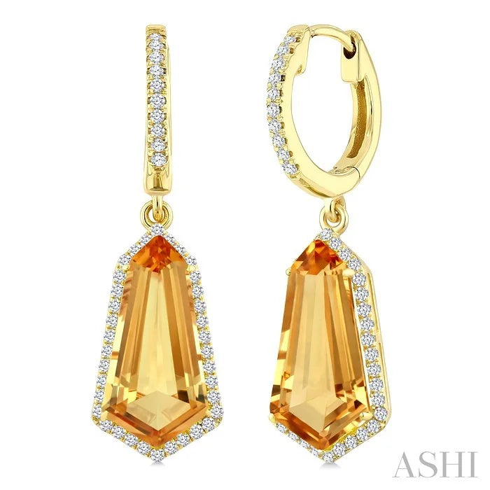 Evoque Gemstone Shield Shape & Halo Diamond Earrings