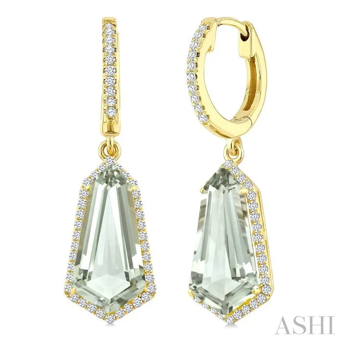 Evoque Gemstone Shield Shape & Halo Diamond Earrings