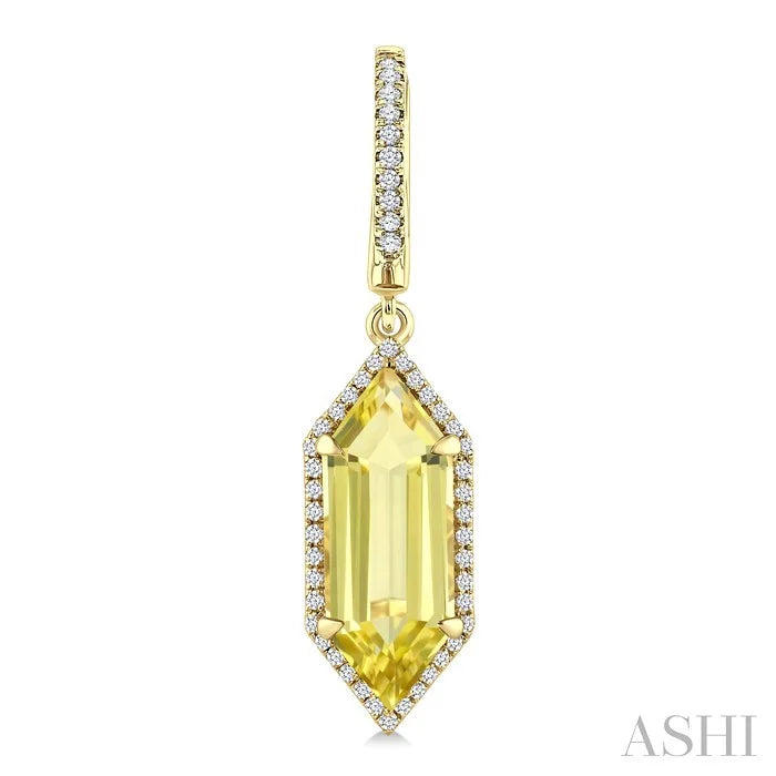 Evoque Gemstone Hexagon Shape & Halo Diamond Earrings