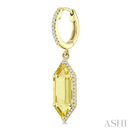 Evoque Gemstone Hexagon Shape & Halo Diamond Earrings