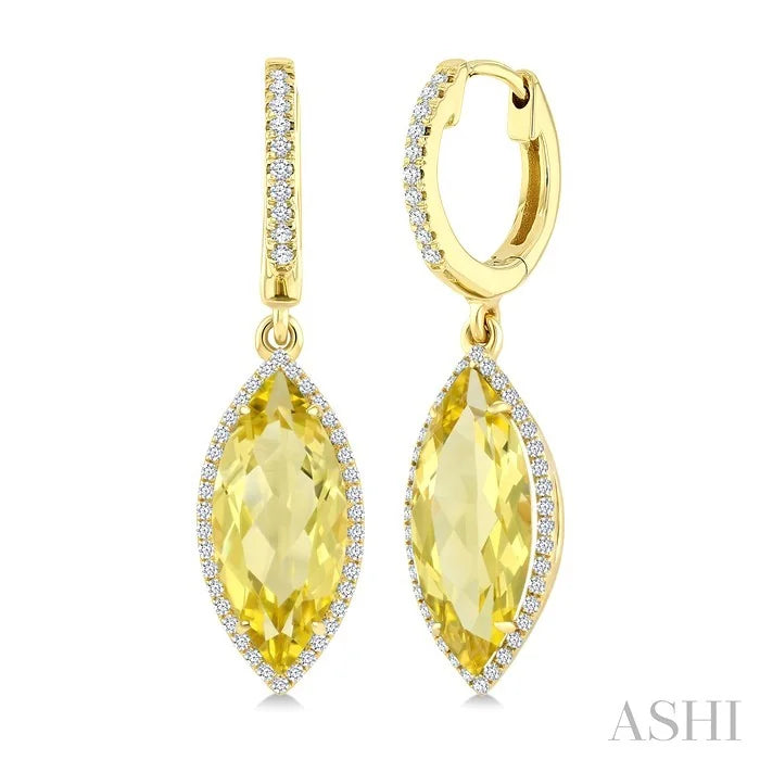 Evoque Gemstone Marquise Shape & Halo Diamond Earrings