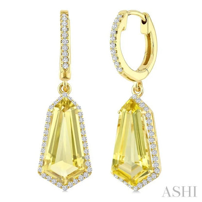 Evoque Gemstone Shield Shape & Halo Diamond Earrings