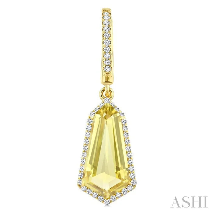 Evoque Gemstone Shield Shape & Halo Diamond Earrings