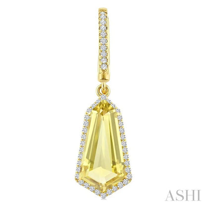 Evoque Gemstone Shield Shape & Halo Diamond Earrings