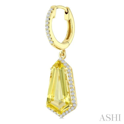 Evoque Gemstone Shield Shape & Halo Diamond Earrings