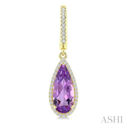 Evoque Gemstone Pear Shape & Halo Diamond Earrings