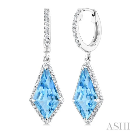 Evoque Gemstone Kite Shape & Halo Diamond Earrings