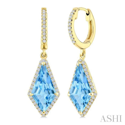 Evoque Gemstone Kite Shape & Halo Diamond Earrings