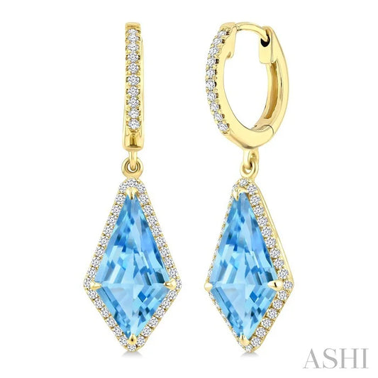 Evoque Gemstone Kite Shape & Halo Diamond Earrings