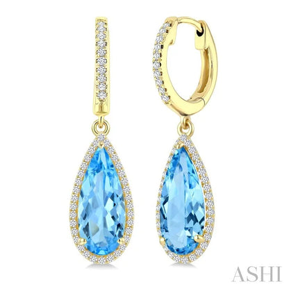 Evoque Gemstone Pear Shape & Halo Diamond Earrings