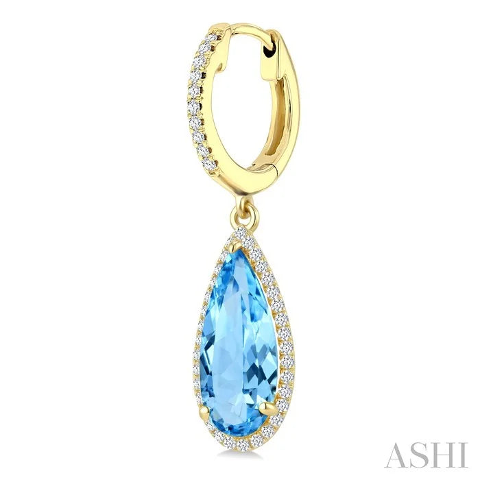 Evoque Gemstone Pear Shape & Halo Diamond Earrings