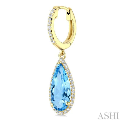 Evoque Gemstone Pear Shape & Halo Diamond Earrings
