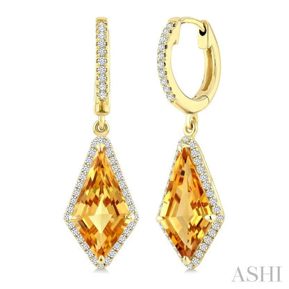 Evoque Gemstone Kite Shape & Halo Diamond Earrings