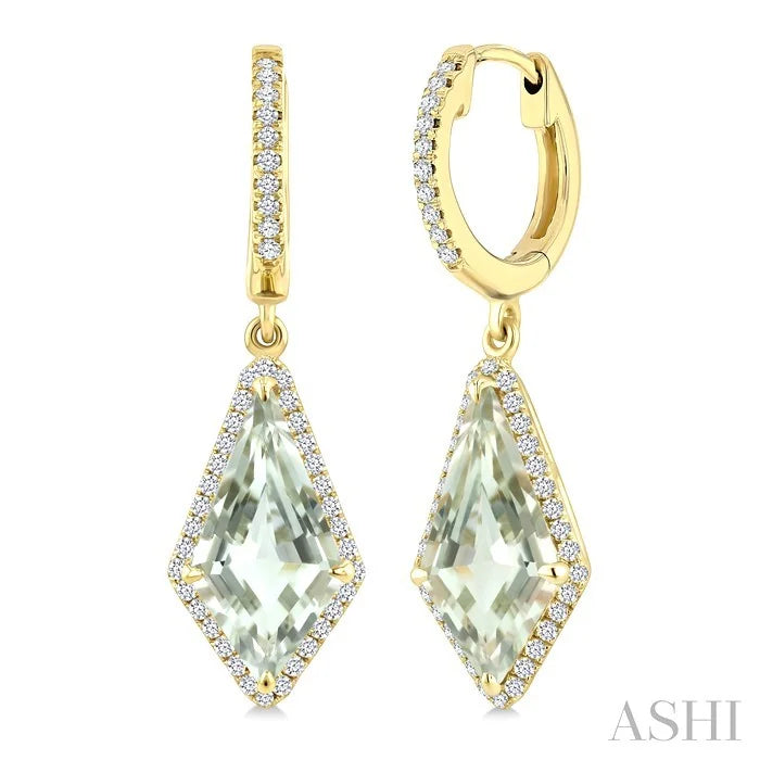 Evoque Gemstone Kite Shape & Halo Diamond Earrings