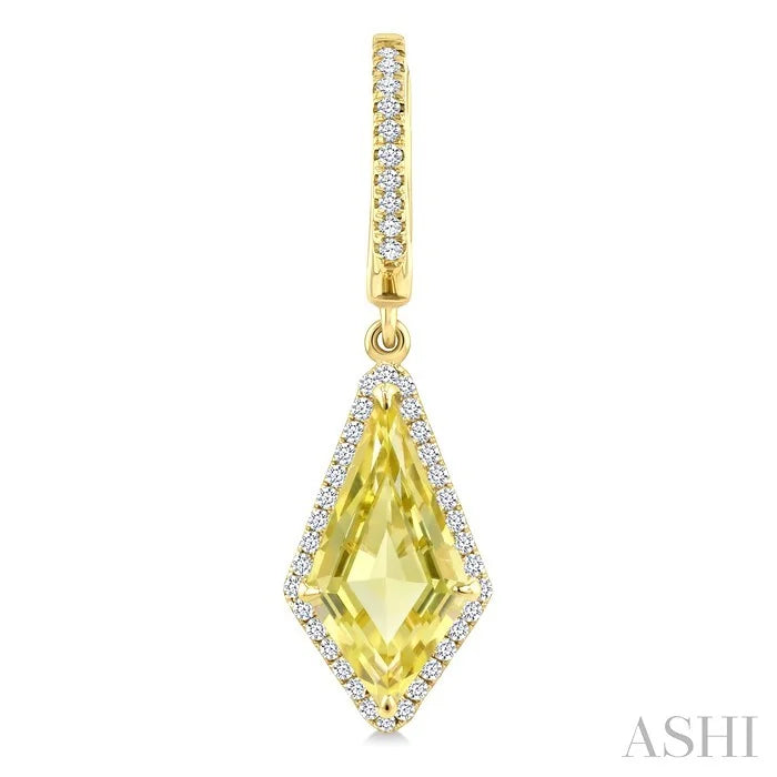 Evoque Gemstone Kite Shape & Halo Diamond Earrings