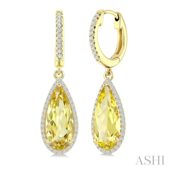 Evoque Gemstone Pear Shape & Halo Diamond Earrings