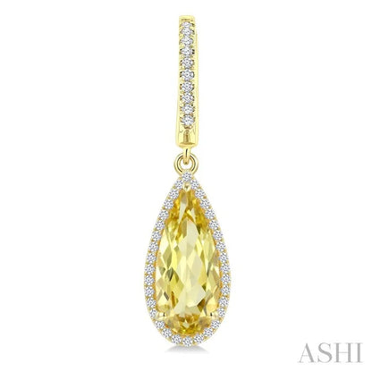 Evoque Gemstone Pear Shape & Halo Diamond Earrings