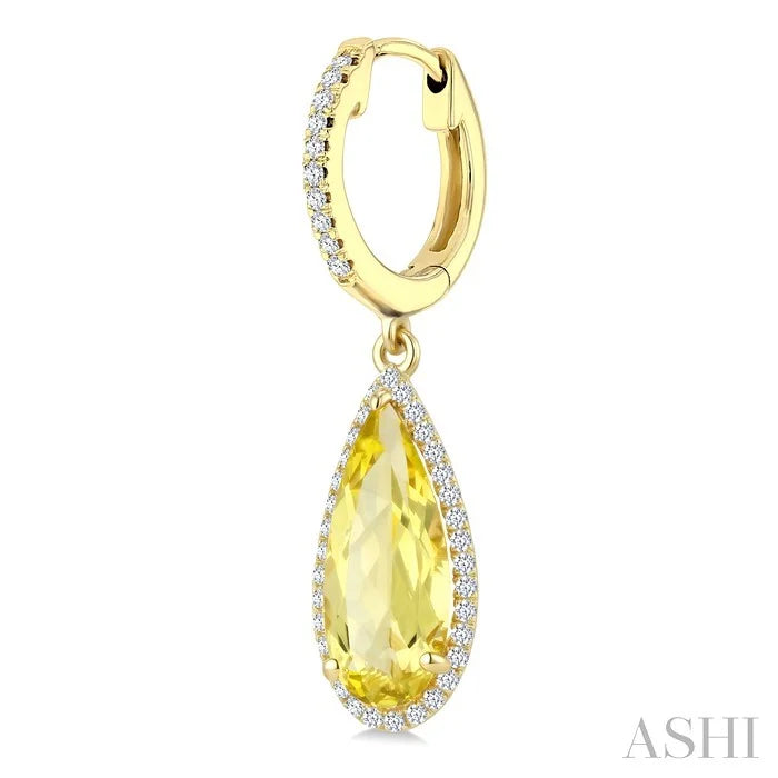 Evoque Gemstone Pear Shape & Halo Diamond Earrings