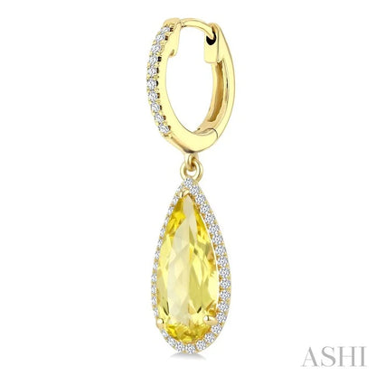 Evoque Gemstone Pear Shape & Halo Diamond Earrings