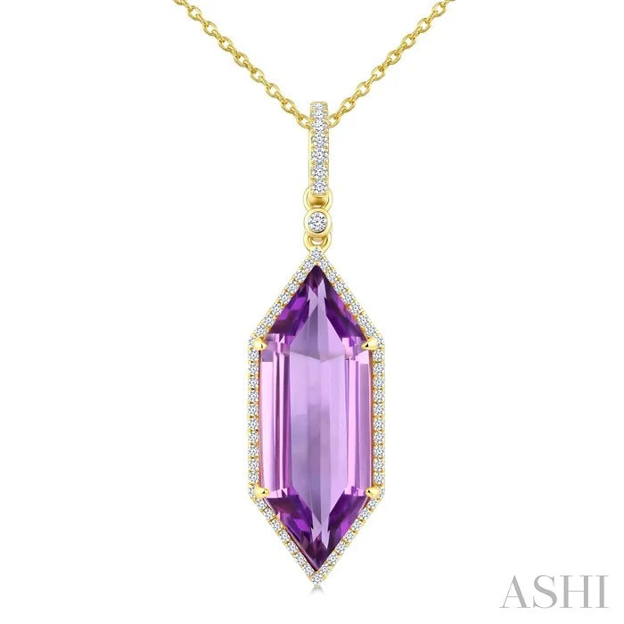 Evoque Gemstone Hexagon Shape & Halo Diamond Pendant