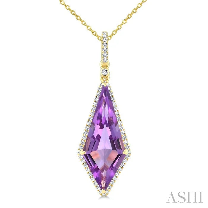 Evoque Gemstone Kite Shape & Halo Diamond Pendant