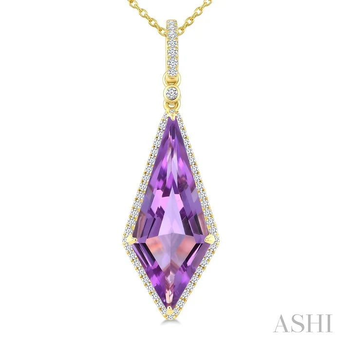 Evoque Gemstone Kite Shape & Halo Diamond Pendant