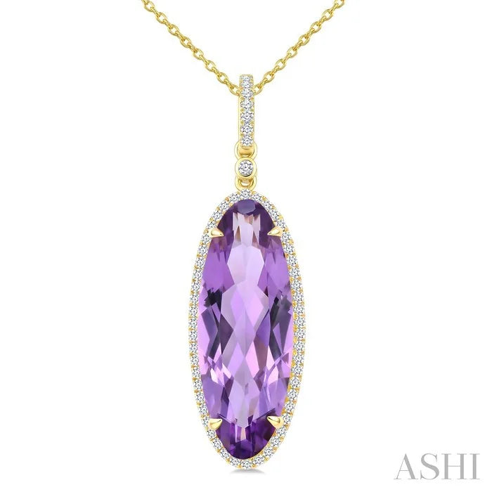 Evoque Gemstone Oval Shape & Halo Diamond Pendant