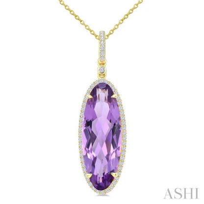 Evoque Gemstone Oval Shape & Halo Diamond Pendant