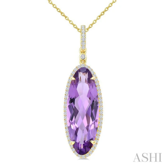 Evoque Gemstone Oval Shape & Halo Diamond Pendant