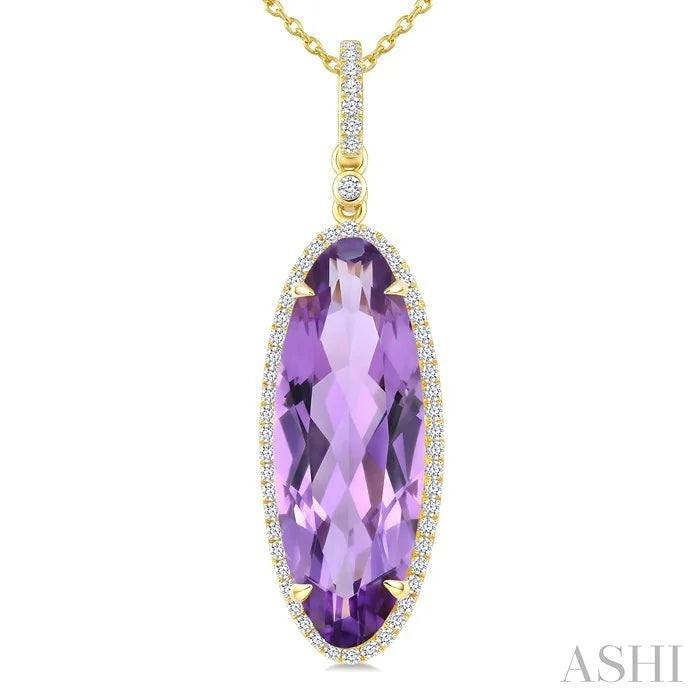 Evoque Gemstone Oval Shape & Halo Diamond Pendant