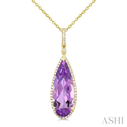 Evoque Gemstone Pear Shape & Halo Diamond Pendant