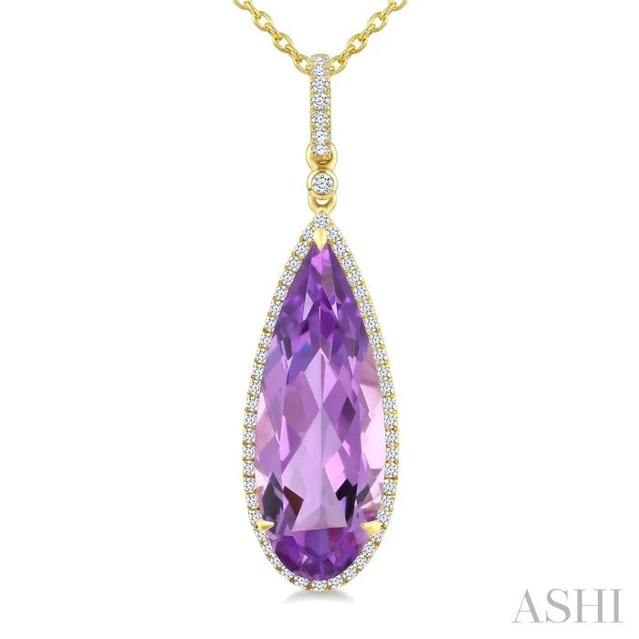 Evoque Gemstone Pear Shape & Halo Diamond Pendant