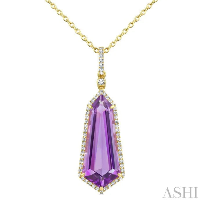 Evoque Gemstone Shield Shape & Halo Diamond Pendant