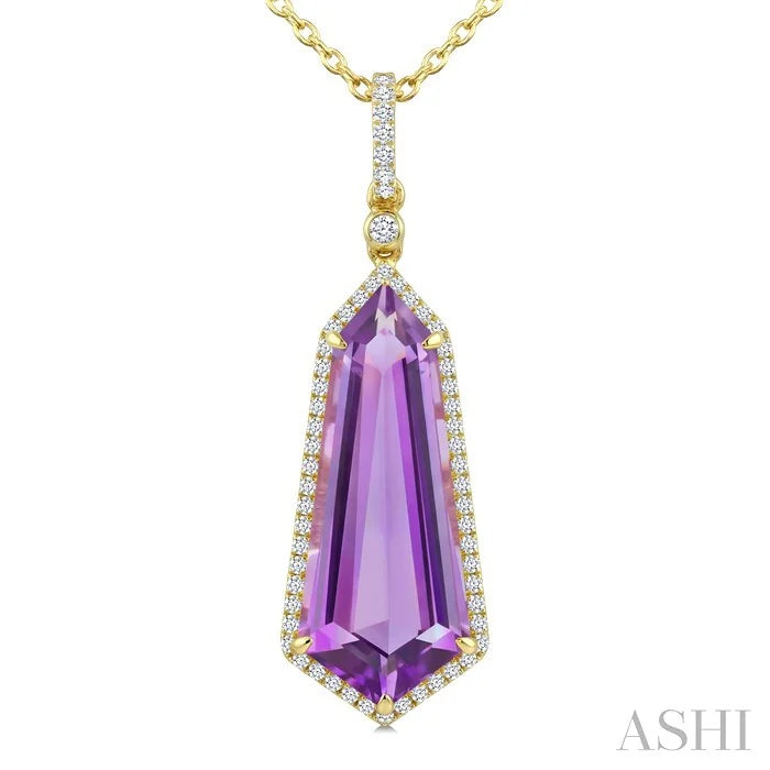 Evoque Gemstone Shield Shape & Halo Diamond Pendant
