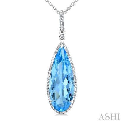 Evoque Gemstone Pear Shape & Halo Diamond Pendant
