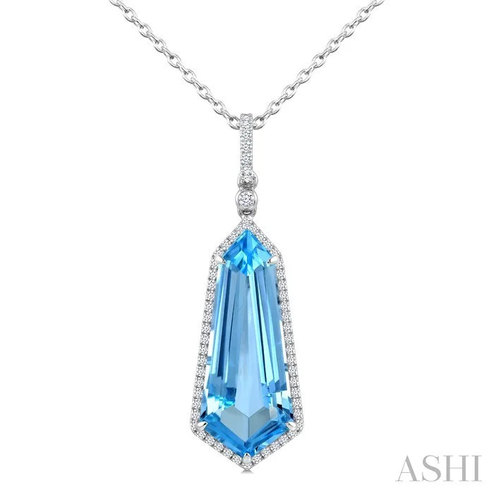 Evoque Gemstone Shield Shape & Halo Diamond Pendant