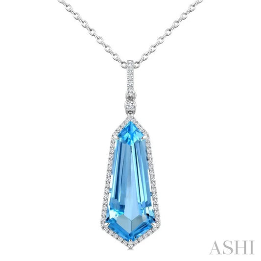 Evoque Gemstone Shield Shape & Halo Diamond Pendant