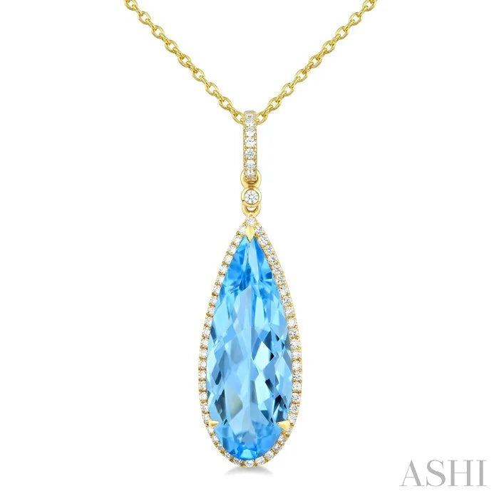 Evoque Gemstone Pear Shape & Halo Diamond Pendant