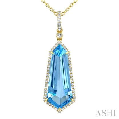 Evoque Gemstone Shield Shape & Halo Diamond Pendant