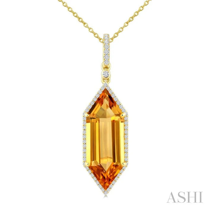 Evoque Gemstone Hexagon Shape & Halo Diamond Pendant